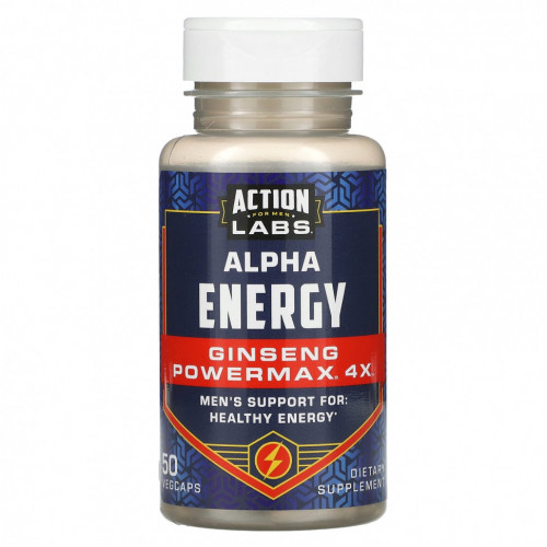 Action Labs, Alpha Energy, Ginseng Powermax 4x, поддержка для мужчин, 50 растительных капсул