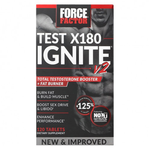 Force Factor, Test X180 Ignite V2, средство для повышения уровня тестостерона и сжигания жира, 120 таблеток