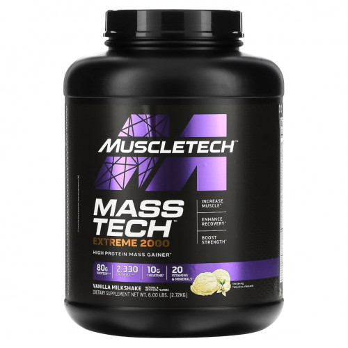 MuscleTech, Mass Tech Extreme 2000, Vanilla Milkshake, 6 lbs (2.72 kg)