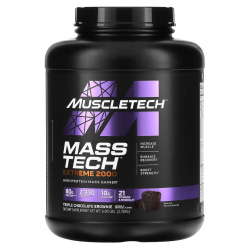 MuscleTech, Mass Tech Extreme 2000, брауни с тройным шоколадом, 2,72 кг (6 фунтов)