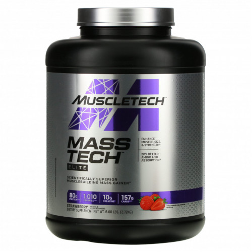 MuscleTech, Mass Tech Elite, клубника, 2,72 кг (6 фунтов)