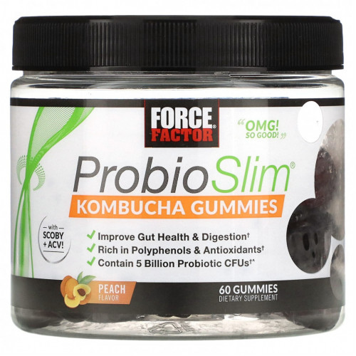 Force Factor, ProbioSlim, жевательные конфеты с комбучей, вкус персика, 60 жевательных конфет