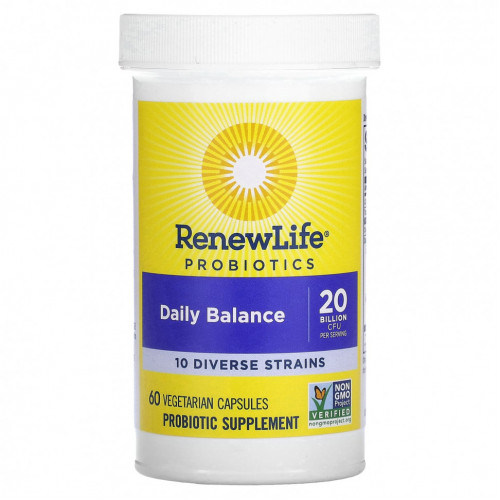 Renew Life, Пробиотики, Daily Balance, 60 вегетарианских капсул