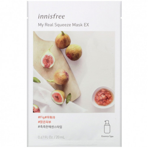 Innisfree, My Real Squeeze Beauty Mask EX, тканевая маска с инжиром, 1 шт., 20 мл (0,67 жидк. унции)