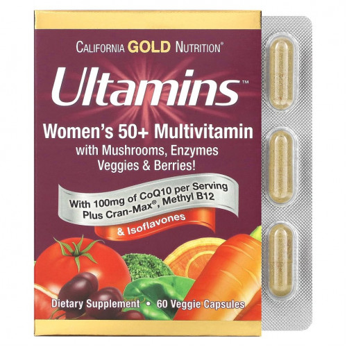 California Gold Nutrition, Ultamins, мультивитамины для женщин старше 50 лет, с коэнзимом Q10, 60 вегетарианских капсул