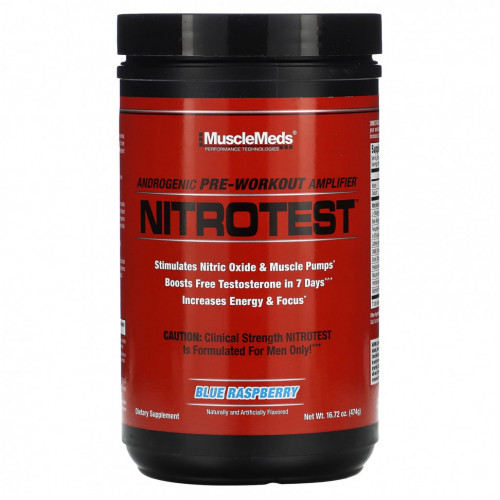 MuscleMeds, Nitrotest, андрогенный усилитель перед тренировкой, голубая малина, 474 г (16,72 унции)