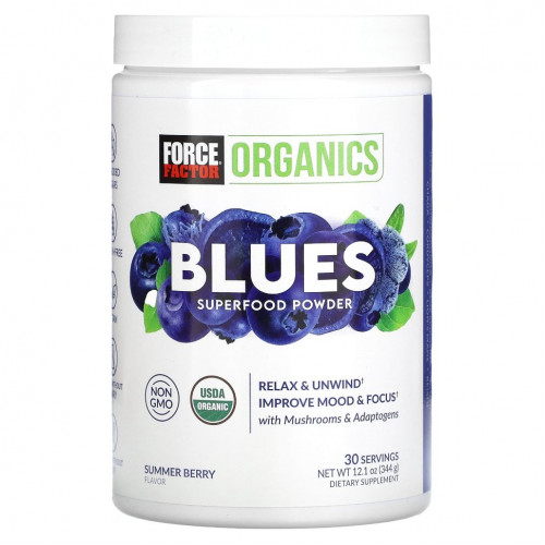 Force Factor, Organics, Blues Superfood, порошок, летние ягоды, 344 г (12,1 унции)