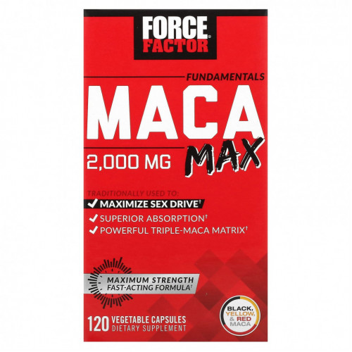 Force Factor, Fundamentals, Maca Max, 500 мг, 120 растительных капсул