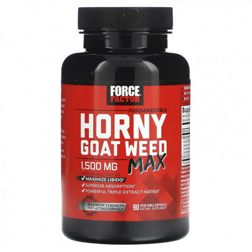 Force Factor, Fundamentals, Horny Goat Weed Max, 500 мг, 90 растительных капсул