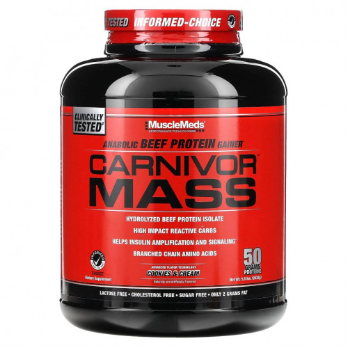 MuscleMeds, Carnivor Mass, анаболический протеин из говядины, печенье и сливки, 2632 г (5,8 фунта)