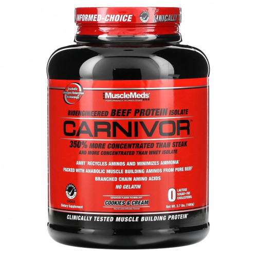 MuscleMeds, Carnivor, биоинженерный изолят говяжьего протеина, печенье и сливки, 1680 г (3,7 фунта)