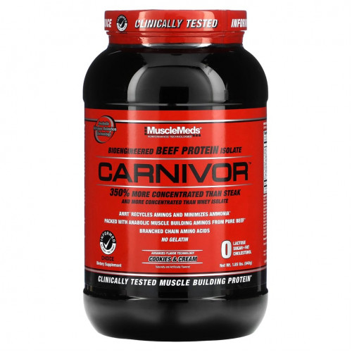 MuscleMeds, Carnivor, биоинженерный изолят говяжьего протеина, печенье и сливки, 1,85 фунта (840 г)