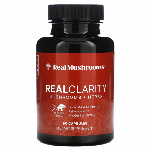 Real Mushrooms, RealClarity, грибы и травы`` 60 капсул