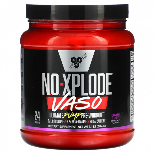 BSN, No-Xplode VASO, Ultimate Pump перед тренировкой, Grape Fury, 504 г (1,11 фунта)