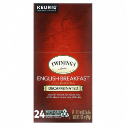 Twinings, Чистый черный чай, английский завтрак, без кофеина, 24 капсулы, по 3,2 г (0,11 унции)