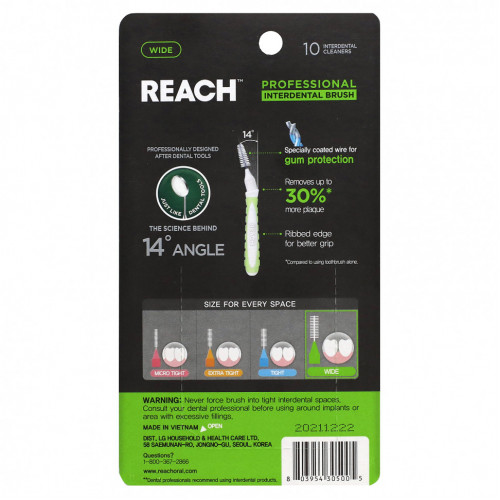 Reach, Professional Interdental Brush, Wide, 10 Interdental Cleaners