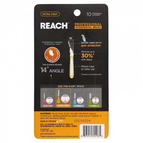 Reach, Professional Interdental Brush, Extra Tight, 10 Interdental Cleaners