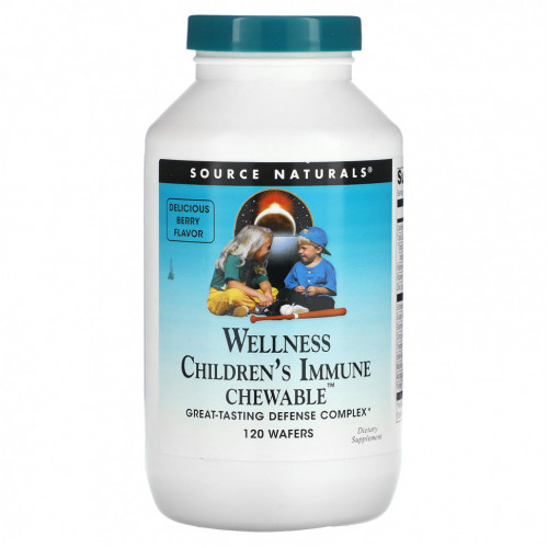 Source Naturals, Wellness Children's Immune, жевательные таблетки, со вкусом ягод, 120 вафель