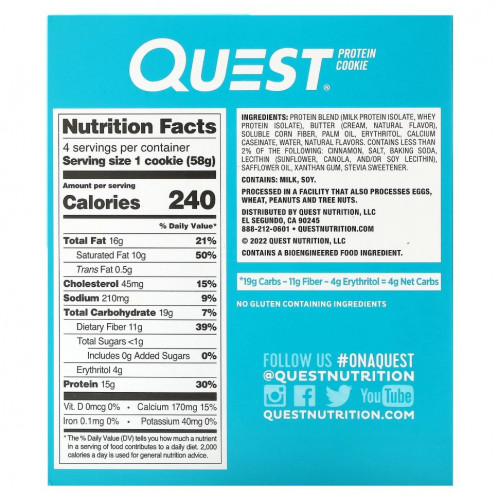 Quest Nutrition, Протеиновое печенье, Snickerdoodle, 4 пакетика, 58 г (2,04 унции)