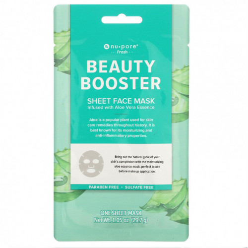 Nu-Pore, Beauty Booster, тканевая маска для лица с алоэ вера, 1 шт., 29,7 г (1,05 унции)