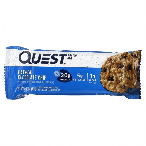 Quest Nutrition, Протеиновый батончик, овсянка и шоколадная крошка, 4 батончика по 60 г (2,12 унции)