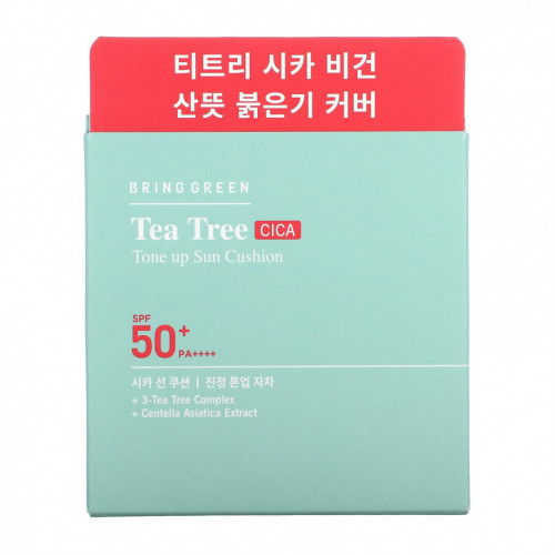 Bring Green, Tea Tree CICA Tone Up Sun Cushion, SPF 50+ PA ++++, 15 г (0,52 унции)