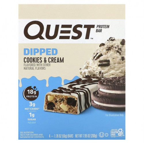 Quest Nutrition, Протеиновый батончик, печенье со сливками, 4 батончика, 50 г (1,76 унции)