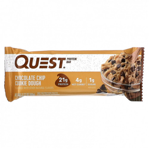 Quest Nutrition, Протеиновый батончик, тесто с шоколадной крошкой, 4 батончика, 60 г (2,12 унции)