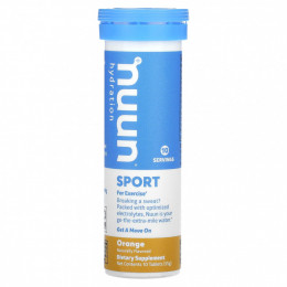 Nuun, Hydration, Sport, добавка с шипучими электролитами, апельсин, 10 таблеток