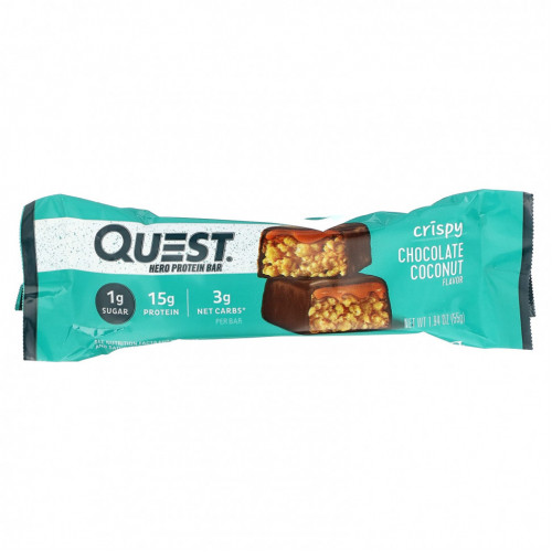 Quest Nutrition, Hero Protein Bar, хрустящий шоколад с кокосом, 12 батончиков, 55 г (1,94 унции)