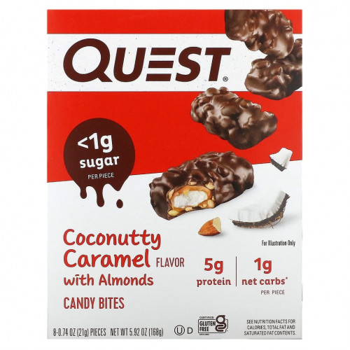 Quest Nutrition, Candy Bites, кокосовая карамель с миндалем, 8 шт., 21 г (0,74 унции)