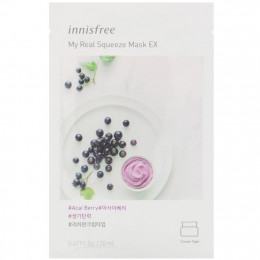 Innisfree, My Real Squeeze Beauty Mask EX, тканевая маска с ягодами асаи, 1 шт., 20 мл (0,67 жидк. унции)