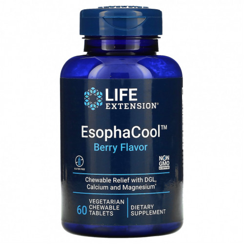 Life Extension, EsophaCool, с ягодным вкусом, 60 вегетарианских жевательных таблеток