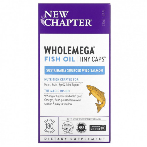 New Chapter, Рыбий жир Wholemega, маленькие капсулы, 180 капсул