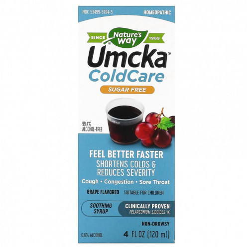 Nature's Way, Umcka ColdCare, успокаивающий сироп, без сахара, с виноградом, 120 мл (4 жидк. Унции)