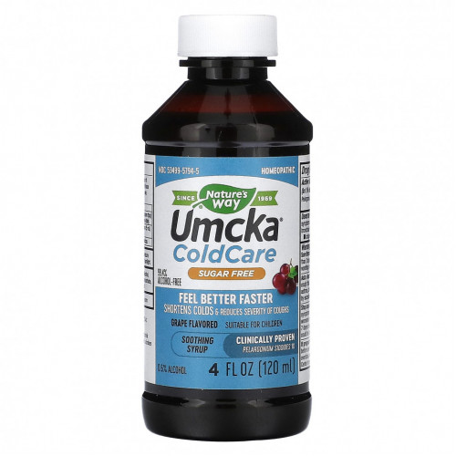 Nature's Way, Umcka ColdCare, успокаивающий сироп, без сахара, с виноградом, 120 мл (4 жидк. Унции)