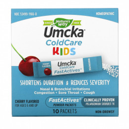 Nature's Way, Umcka, ColdCare Kids, FastActives, для детей от 6 лет, с вишневым вкусом, 10 пакетиков с порошком