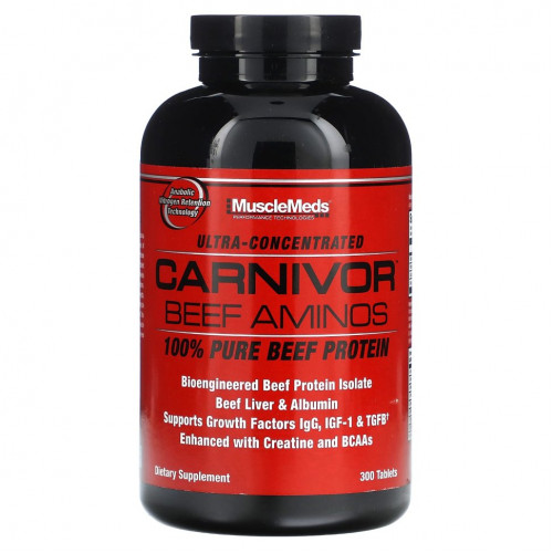 MuscleMeds, Carnivor Beef Aminos, 100% чистый говяжий протеин, 300 таблеток