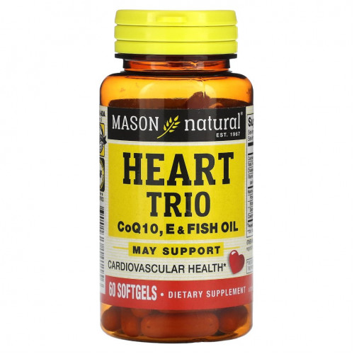 Mason Natural, Heart Trio, коэнзим Q10, пищевой и рыбий жир, 60 мягких таблеток