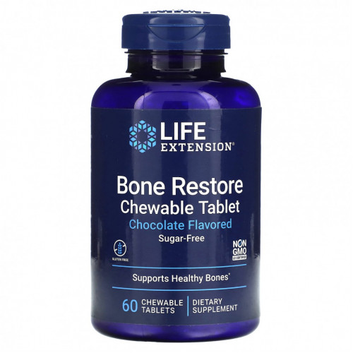 Life Extension, Bone Restore, без сахара, шоколад, 60 жевательных таблеток