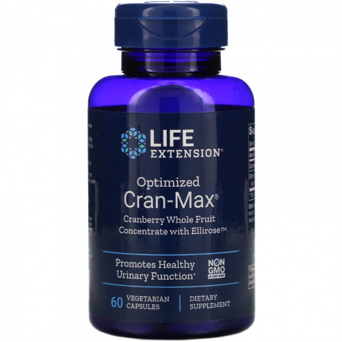 Life Extension, Optimized Cran-Max, концентрат из цельных ягод клюквы с Ellirose, 60 вегетарианских капсул