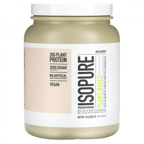 Isopure, Протеиновый порошок на растительной основе, без добавок, 521 г (1,15 фунта)