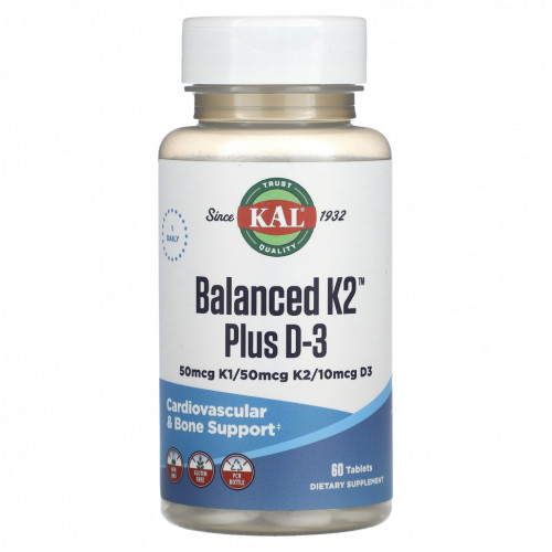 KAL, Balanced K2 Plus D3, 60 Tablets