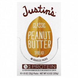 Justin's Nut Butter, Классическое арахисовое масло, 10 пакетиков, 1,15 унций (32 г) в упаковке