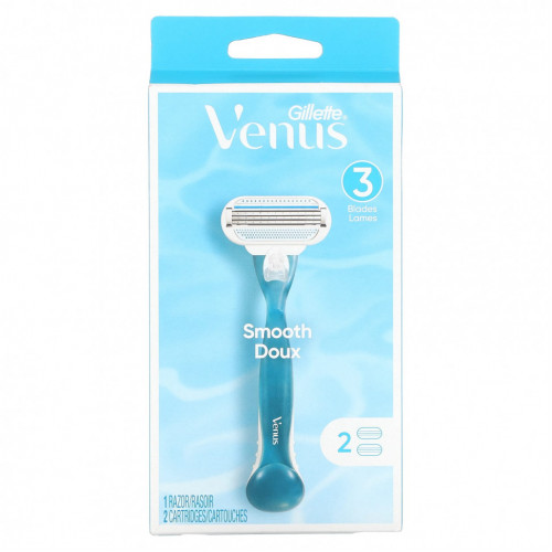 Gillette, Venus, гладкая, 1 бритва, 2 картриджа