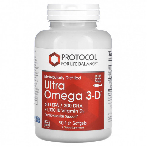 Protocol for Life Balance, Ultra Omega 3-D, 90 рыбных капсул