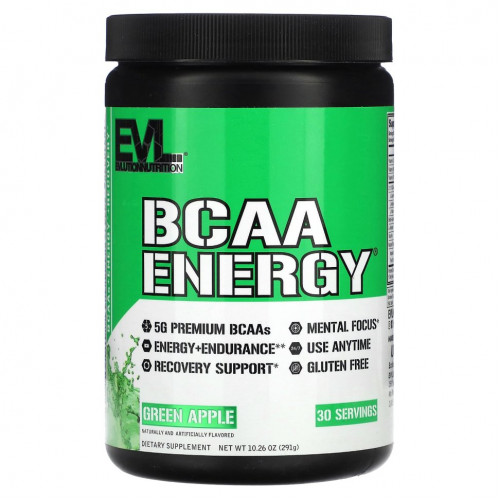 EVLution Nutrition, BCAA Energy, Зеленое Яблоко, 10,2 унций (291 г)