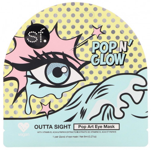 SFGlow, POP n 'Glow, Outta Sight, маска для глаз в стиле поп-арт, 1 маска для глаз, 8 мл (0,27 унции)