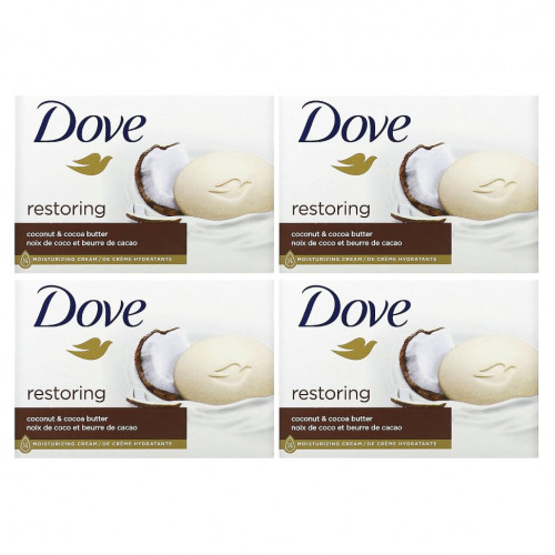 Dove, Косметическое мыло Purely Pampering, аромат «Кокосовое молоко и лепестки жасмина», 4 шт. по 113 г