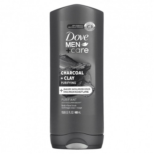 Dove, Men + Care, Elements, скраб для тела и лица, уголь + глина, 400 мл (13,5 жидк. Унции)